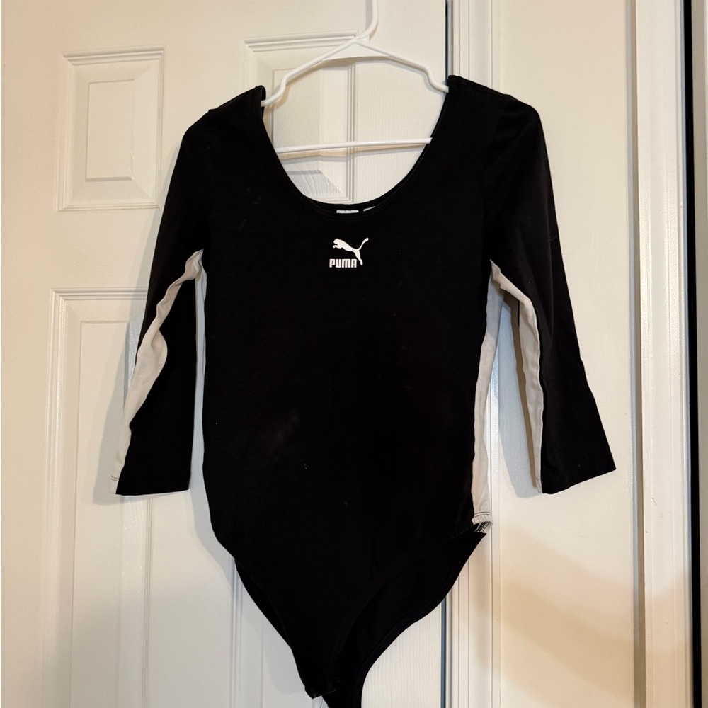 Puma Black and White Kids Long-Sleeve One-Piece Bodysuit